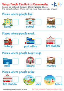 Things People Can Do in a Community Worksheet: Printable PDF for Kids